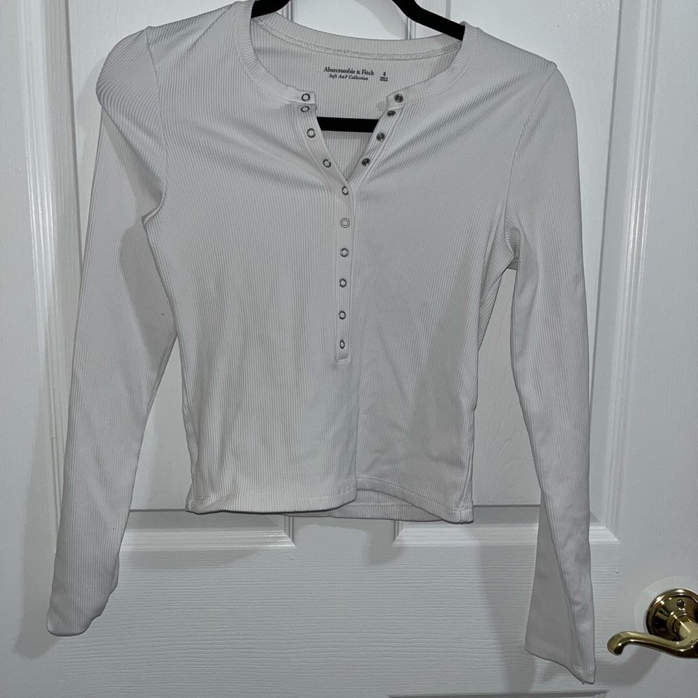 Abercrombie & Fitch Cream Long Sleeve Fitted Polo